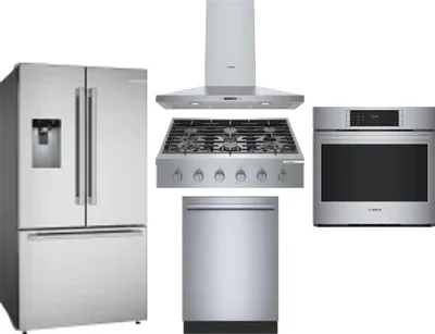 5 Piece Package Includes Refrigerator, Cooktop, Wall Oven, Hood And Dishwasher
