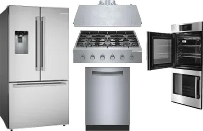 5 Piece Package Includes Refrigerator, Cooktop, Wall Oven, Hood And Dishwasher