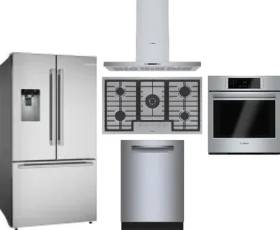 5 Piece Package Includes Refrigerator, Cooktop, Wall Oven, Hood And Dishwasher