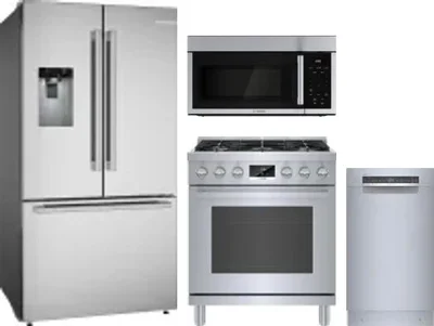 4 Piece Package Includes Refrigerator, Range, Microwave And Dishwasher