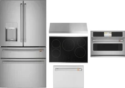 5 Piece Package Includes Refrigerator, Cooktop, Wall Oven, Hood And Dishwasher