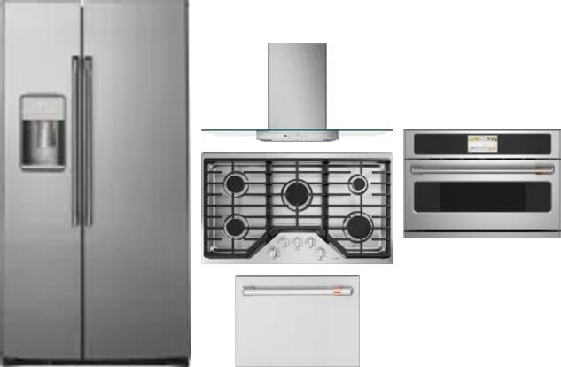 5 Piece Package Includes Refrigerator, Cooktop, Wall Oven, Hood And Dishwasher