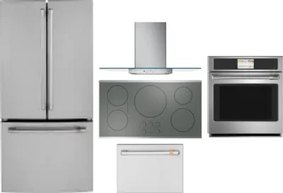 5 Piece Package Includes Refrigerator, Cooktop, Wall Oven, Hood And Dishwasher