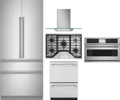 5 Piece Package Includes Refrigerator, Cooktop, Wall Oven, Hood And Dishwasher