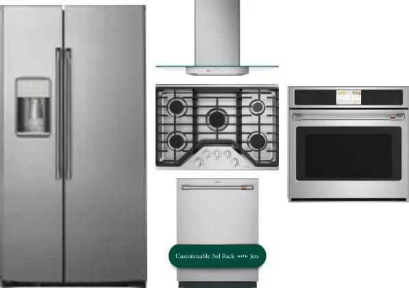 5 Piece Package Includes Refrigerator, Cooktop, Wall Oven, Hood And Dishwasher