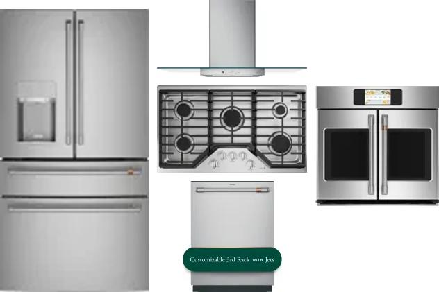 5 Piece Package Includes Refrigerator, Cooktop, Wall Oven, Hood And Dishwasher