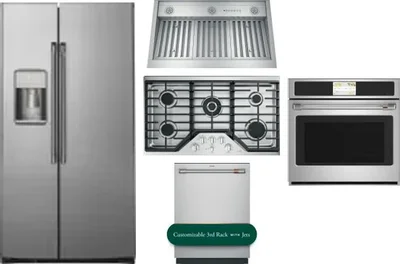 5 Piece Package Includes Refrigerator, Cooktop, Wall Oven, Hood And Dishwasher