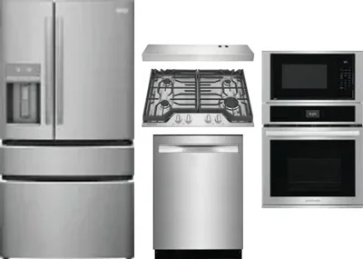 5 Piece Package Includes Refrigerator, Cooktop, Wall Oven, Hood And Dishwasher