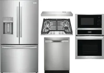 5 Piece Package Includes Refrigerator, Cooktop, Wall Oven, Hood And Dishwasher