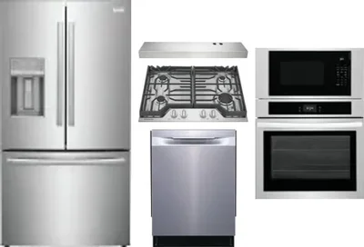 5 Piece Package Includes Refrigerator, Cooktop, Wall Oven, Hood And Dishwasher