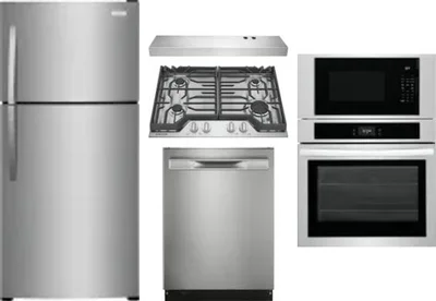 5 Piece Package Includes Refrigerator, Cooktop, Wall Oven, Hood And Dishwasher