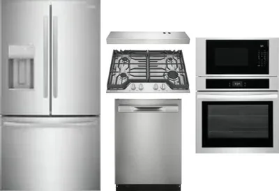 5 Piece Package Includes Refrigerator, Cooktop, Wall Oven, Hood And Dishwasher