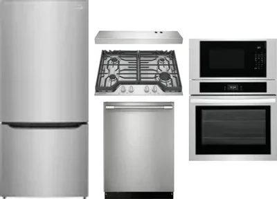 5 Piece Package Includes Refrigerator, Cooktop, Wall Oven, Hood And Dishwasher