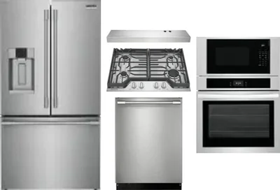 5 Piece Package Includes Refrigerator, Cooktop, Wall Oven, Hood And Dishwasher
