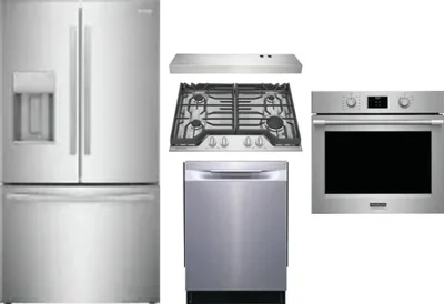 5 Piece Package Includes Refrigerator, Cooktop, Wall Oven, Hood And Dishwasher