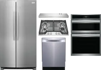 5 Piece Package Includes Refrigerator, Cooktop, Wall Oven, Hood And Dishwasher