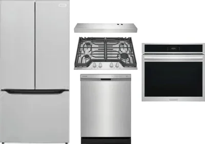 5 Piece Package Includes Refrigerator, Cooktop, Wall Oven, Hood And Dishwasher