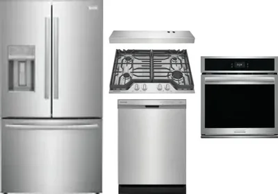 5 Piece Package Includes Refrigerator, Cooktop, Wall Oven, Hood And Dishwasher