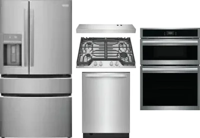 5 Piece Package Includes Refrigerator, Cooktop, Wall Oven, Hood And Dishwasher
