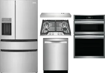 5 Piece Package Includes Refrigerator, Cooktop, Wall Oven, Hood And Dishwasher
