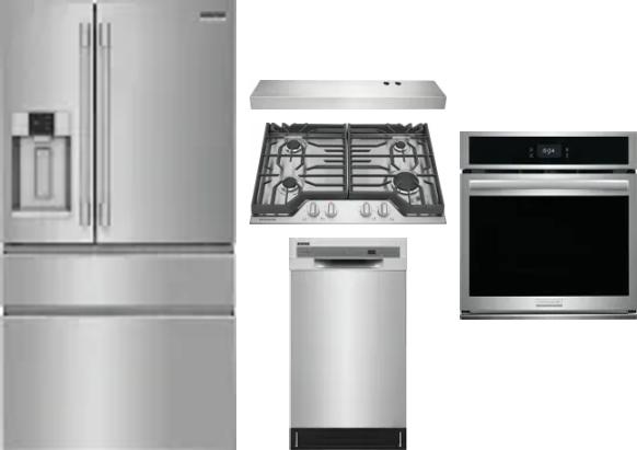 5 Piece Package Includes Refrigerator, Cooktop, Wall Oven, Hood And Dishwasher