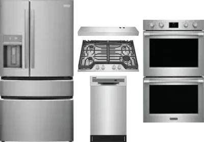 5 Piece Package Includes Refrigerator, Cooktop, Wall Oven, Hood And Dishwasher
