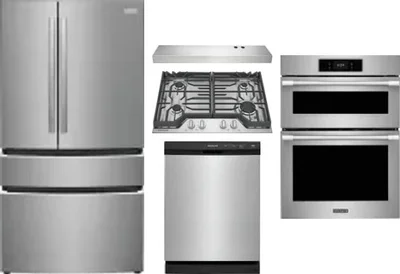 5 Piece Package Includes Refrigerator, Cooktop, Wall Oven, Hood And Dishwasher