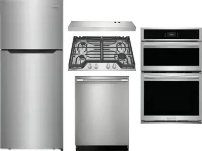 5 Piece Package Includes Refrigerator, Cooktop, Wall Oven, Hood And Dishwasher