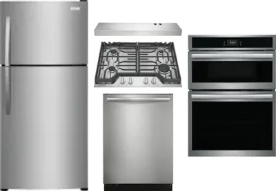 5 Piece Package Includes Refrigerator, Cooktop, Wall Oven, Hood And Dishwasher