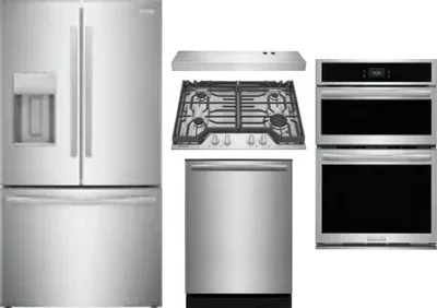 5 Piece Package Includes Refrigerator, Cooktop, Wall Oven, Hood And Dishwasher