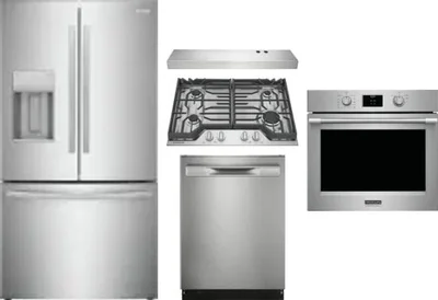5 Piece Package Includes Refrigerator, Cooktop, Wall Oven, Hood And Dishwasher