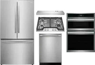 5 Piece Package Includes Refrigerator, Cooktop, Wall Oven, Hood And Dishwasher