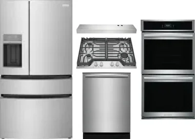 5 Piece Package Includes Refrigerator, Cooktop, Wall Oven, Hood And Dishwasher