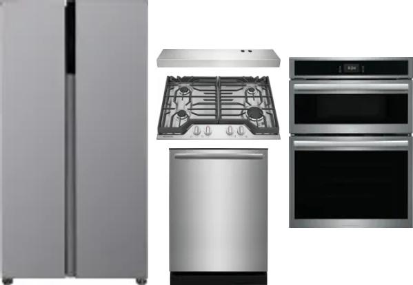5 Piece Package Includes Refrigerator, Cooktop, Wall Oven, Hood And Dishwasher