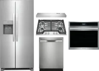 5 Piece Package Includes Refrigerator, Cooktop, Wall Oven, Hood And Dishwasher