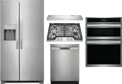 5 Piece Package Includes Refrigerator, Cooktop, Wall Oven, Hood And Dishwasher