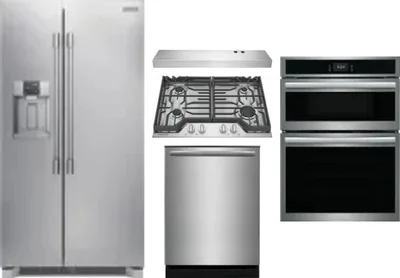 5 Piece Package Includes Refrigerator, Cooktop, Wall Oven, Hood And Dishwasher
