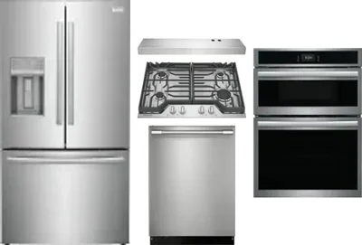 5 Piece Package Includes Refrigerator, Cooktop, Wall Oven, Hood And Dishwasher