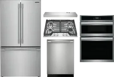 5 Piece Package Includes Refrigerator, Cooktop, Wall Oven, Hood And Dishwasher
