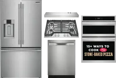 5 Piece Package Includes Refrigerator, Cooktop, Wall Oven, Hood And Dishwasher