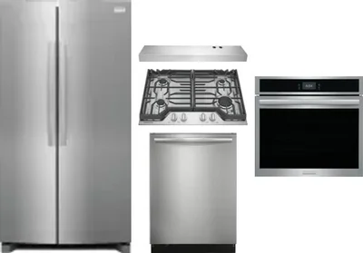 5 Piece Package Includes Refrigerator, Cooktop, Wall Oven, Hood And Dishwasher