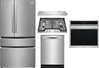 5 Piece Package Includes Refrigerator, Cooktop, Wall Oven, Hood And Dishwasher
