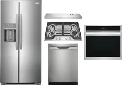 5 Piece Package Includes Refrigerator, Cooktop, Wall Oven, Hood And Dishwasher