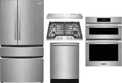 5 Piece Package Includes Refrigerator, Cooktop, Wall Oven, Hood And Dishwasher