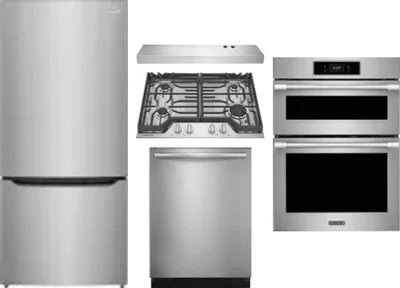5 Piece Package Includes Refrigerator, Cooktop, Wall Oven, Hood And Dishwasher