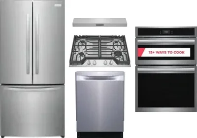 5 Piece Package Includes Refrigerator, Cooktop, Wall Oven, Hood And Dishwasher