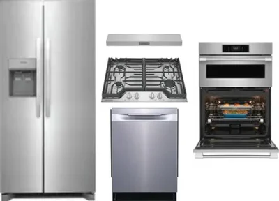 5 Piece Package Includes Refrigerator, Cooktop, Wall Oven, Hood And Dishwasher