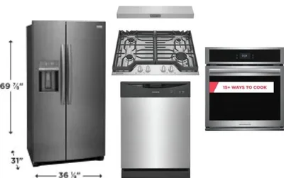 5 Piece Package Includes Refrigerator, Cooktop, Wall Oven, Hood And Dishwasher