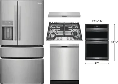 5 Piece Package Includes Refrigerator, Cooktop, Wall Oven, Hood And Dishwasher