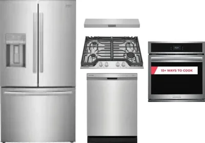 5 Piece Package Includes Refrigerator, Cooktop, Wall Oven, Hood And Dishwasher